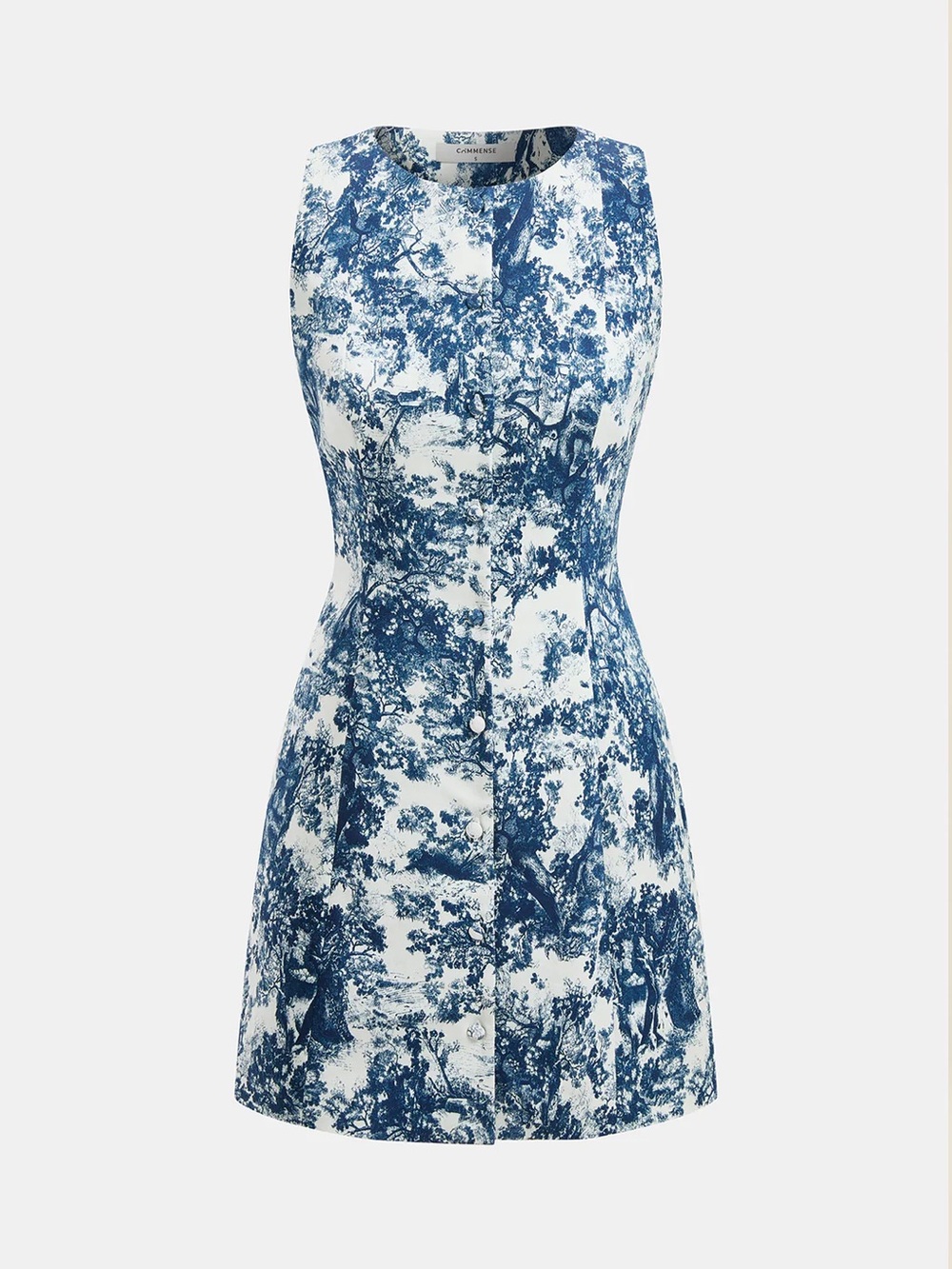 236 Toile Print Sleeveless Button Mini Dress - Picture 2 of 5
